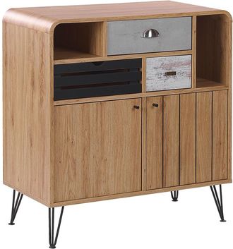 Beliani Aparador Con Acabado En Madera Clara 80 X 40 X 87 Cm Mueble Retro De 2 Puertas Con 3 Cajones Kyle