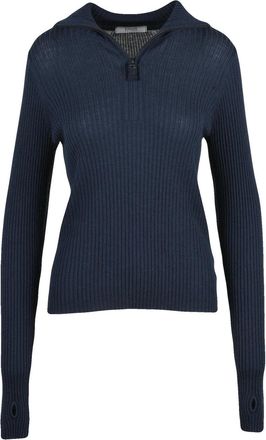Kristensen Du Nord Blue Ribbed Zip-Neck Cashmere-Merino Sweater
