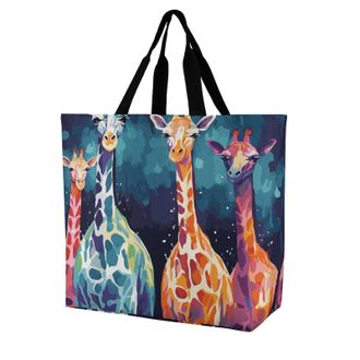 Generic Colorful Giraffe Fans Lovers Handbag Reusable Tote Bag Handle Grocery Bags For Ladies Work Camping