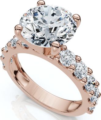 Pompeii3 Certified 4Ct Round Cut Diamond Accent Engagement Ring 14k Gold Lab Grown