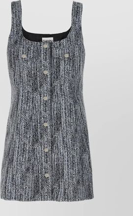 Ganni sleeveless scoop neck textured button dress