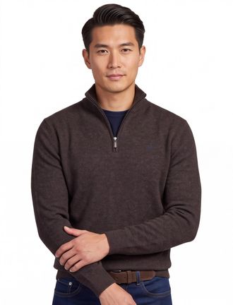 Fynch-Hatton Flynch Hatton Trui Half zip bruin lamswol gem&ecirc;leerd