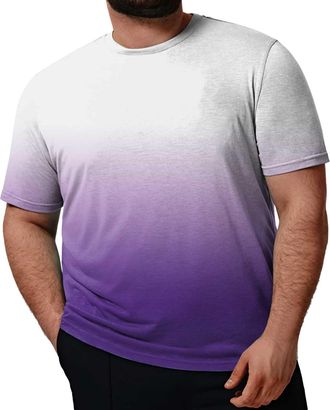 Generic Big and Tall T Shirts for Men Summer Short Sleeve Stylish Gradient Color Casual Shirts Comfy Daily Loose Fit Crew Neck Shirt Basic Breathable Lightwei