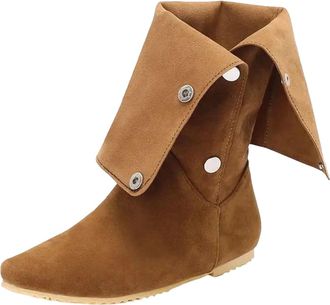 Generic Womens Leisure Knee High Boots Round Toe Low Flat Heel With Button Closure Convertible Cuff For Daily Wear