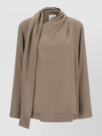 Nude draped asymmetric blouse