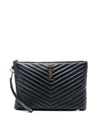 Saint Laurent 2018 Quilted Chevron Leather Monogram Document Holder clutch bag - women - Calf Leather - One Size - Black