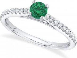 Allurez Round Emerald Solitaire & Diamond Engagement Ring 14K White Gold (0.66ct)