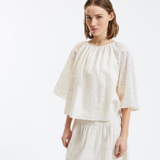La Redoute Collections Blouse in broderie anglaise met vlindermouwen