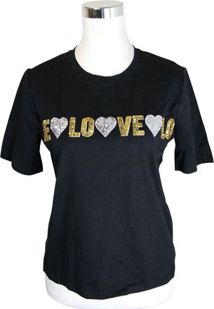 Maje Womens gold and Sequins Cotton LOVE T-Shirt