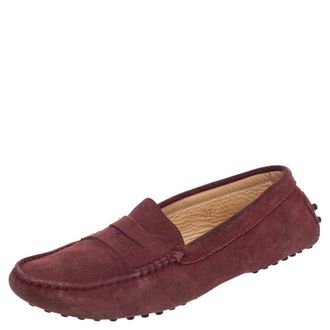 Tod's Tods Burgundy Suede Gommino Slip On Loafers