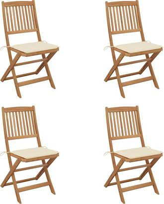 vidaXL Vidaxl - Sillas De Jard&iacute;n Plegables 4 Uds Y Cojines Madera Maciza Acacia