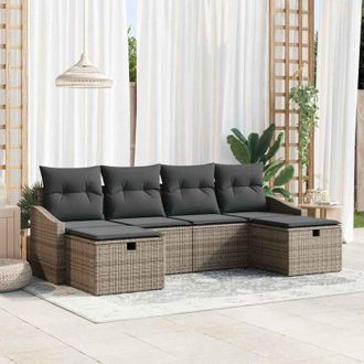 vidaXL Vidaxl - Conjunto De Sof&aacute; De Jard&iacute;n Con Coj&iacute;n 6 Pcs Gris Polirat&aacute;n