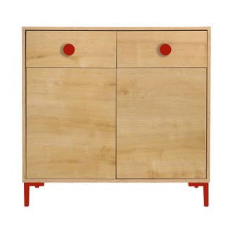 Really Nice Things C&oacute;moda 2 puertas 2 cajones color roble y detalles en rojo