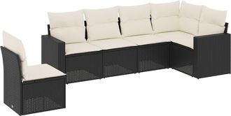 vidaXL Set De Sof&aacute;s De Jard&iacute;n 6 Piezas Y Cojines Rat&aacute;n Sint&eacute;tico Negro Vidaxl