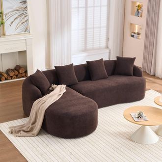 STILVORA Divano Angolare 3 Posti In Chenille, Modulare A L Con Penisola Sinistra, Design Moderno E Confortevole, Marrone