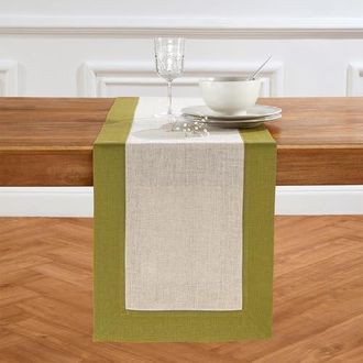 Solino Home Linen Table Runner for Dining Table, Holiday and Everyday Table Decor - Contempo in Avocado And Natural at Nordstrom, Size Xx-Small