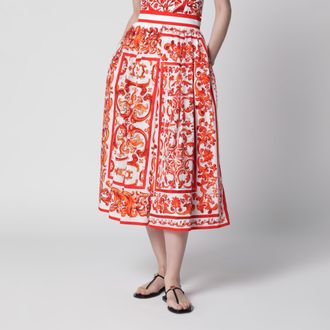 Dolce & Gabbana High-waisted Maiolica-print poplin pleated skirt in orange