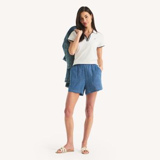 Nautica Womens Striped Crinkle Pull-On Short