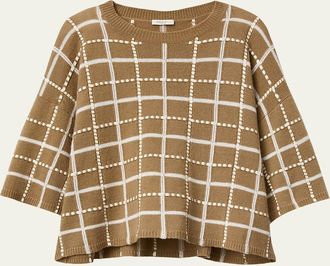 Lafayette 148 New York Oversized Cashmere-Linen Grid Sweater