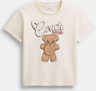 Coach Womens Teddy Stuffie T-Shirt in Beige, Size X-Small | Organic Cotton