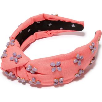 Lele Sadoughi Knotted Embellished Stone Headband in Pink at Nordstrom