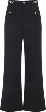 Celine Celine, Broeken, Dames, Zwart, S, Wol, Pantalon met Gourmettes in Diagonale Wol