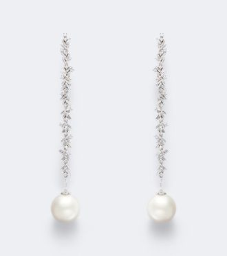Suzanne Kalan 18kt white gold drop earrings with diamonds and pearls