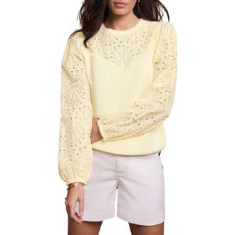 Mint Velvet Cotton Blend Broderie Sweatshirt in Yellow at Nordstrom, Size Large