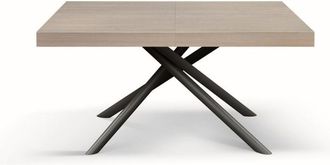 Konte Design Mesa de madera, olmo perla, base antracita, extensible 140x90-220x90cm