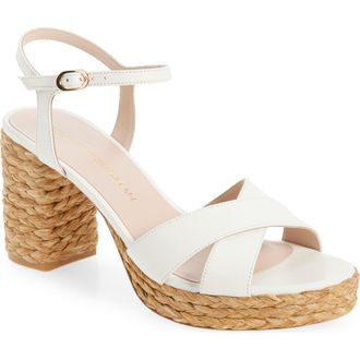 Stuart Weitzman Dayna Platform 80 Sandal in Cream Smooth Caf/Rafia at Nordstrom, Size 10.5