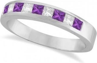 Allurez Princess Channel-Set Lab Grown Diamond & Amethyst Ring 14K White Gold