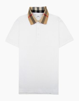 Burberry Mens Burberry Check Collar Cotton Polo Shirt White - Size: 38