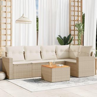 vidaXL Juego De Sof&aacute;s Jard&iacute;n Con Cojines 6 Pzas Rat&aacute;n Sint&eacute;tico Beige Vidaxl