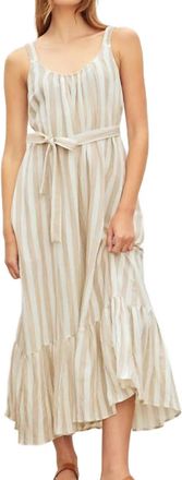 Velvet Meradith Striped Linen Maxi Dress In Khaki