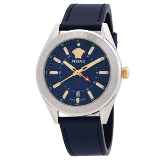 Versace V-Code GMT Quartz Blue Dial Mens Watch VEAFA0124