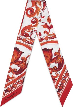 Dolce & Gabbana Womens Silk Twill Bandeau - Orange Maiolica Scarf Scarfs