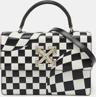 Off-white Black/white Check Printed Leather Jitney Top Handle Bag