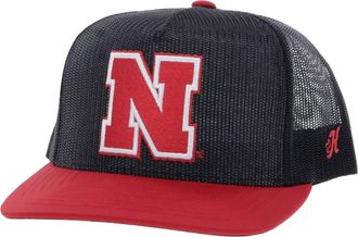 Hooey Nebraska Team N 5-Panel Mesh Trucker Snapback Cap In Black/red