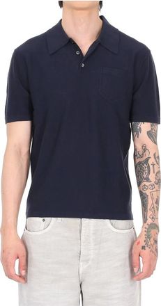 A.P.C. Polo van katoen-cashmere met borstzak - Heren - Polos - Blauw - S - Katoen - Tops
