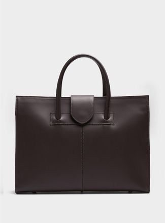 Simons Womens Topstitched minimalist leather work Tote Bag Exclusive collection from Italy