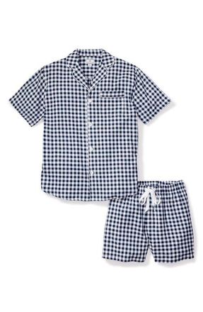 Petite Plume Gingham Cotton Short Pajamas in Navy at Nordstrom, Size Medium