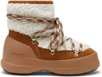 Moon Boot Luna Water Repellent Genuine Shearling Boot in Whisky/Off White at Nordstrom, Size 35