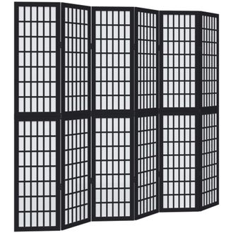vidaXL Biombo Separador De 6 Paneles Madera Maciza Paulownia Negro Vidaxl