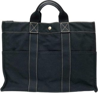 Herm&egrave;s Black Canvas Handbag Tote Bag (Pre-Owned)
