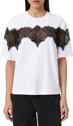 AllSaints Lisa Lace Panel T-Shirt in Optic White at Nordstrom, Size Medium