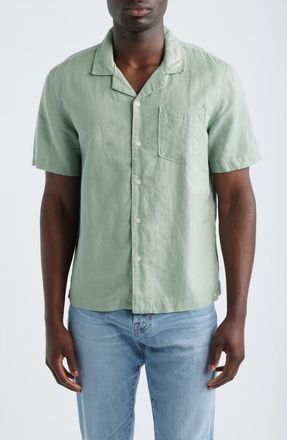 AG - Adriano Goldschmied Foster Linen & Cotton Camp Shirt in Faded Moss at Nordstrom, Size Xx-Large