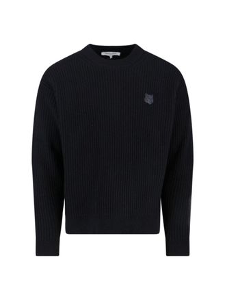 Maison Kitsun&eacute; Ribbed Knit Sweater With Cropped Fit And Embroidered Emblem
