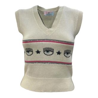 Chiara Ferragni V-neck Knitwear, female, White, S, V-neck Knitwear