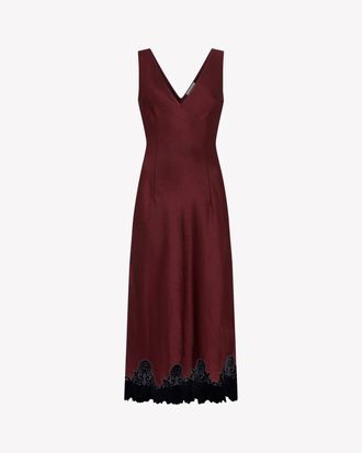 Serena Bute Satin Midi Dress with Lace Hem - Burgundy