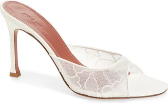 Amina Muaddi Alexa Lace Slide Sandal in Ivory at Nordstrom, Size 10.5Us